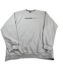 Y2K Nike Center Swoosh Spellout Crewneck Sweatshirt Gray Ribbed Shoulder Sz M