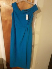 Ralph Lauren Off The Shoulder Blue Sheath Dress Size 16 RN#41381 CA#56658
