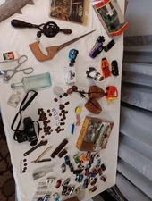 Estate Antique Lot Includes  COLLECTIBLE COINS KNIFE Hot Wheel Toys Bottles Tins