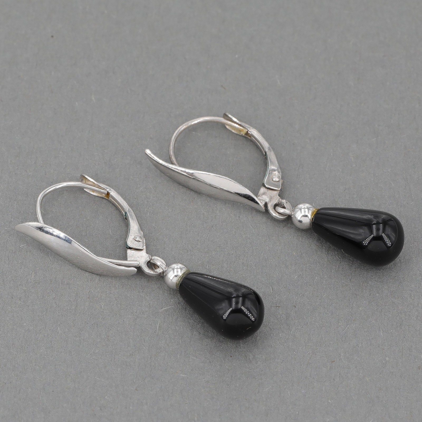 Solid 14K White Gold Leverback Wire Earrings with… - image 4
