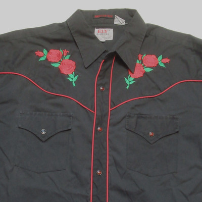 Vintage Ely Diamond Pearl Snap Western Shirt Embroidered Roses Cowboy Rodeo XL