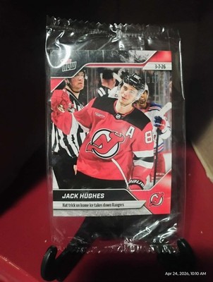 2025-26 NHL Topps NOW Sticker #116 Jack Hughes Hat trick Black Ice Parallel 1/10