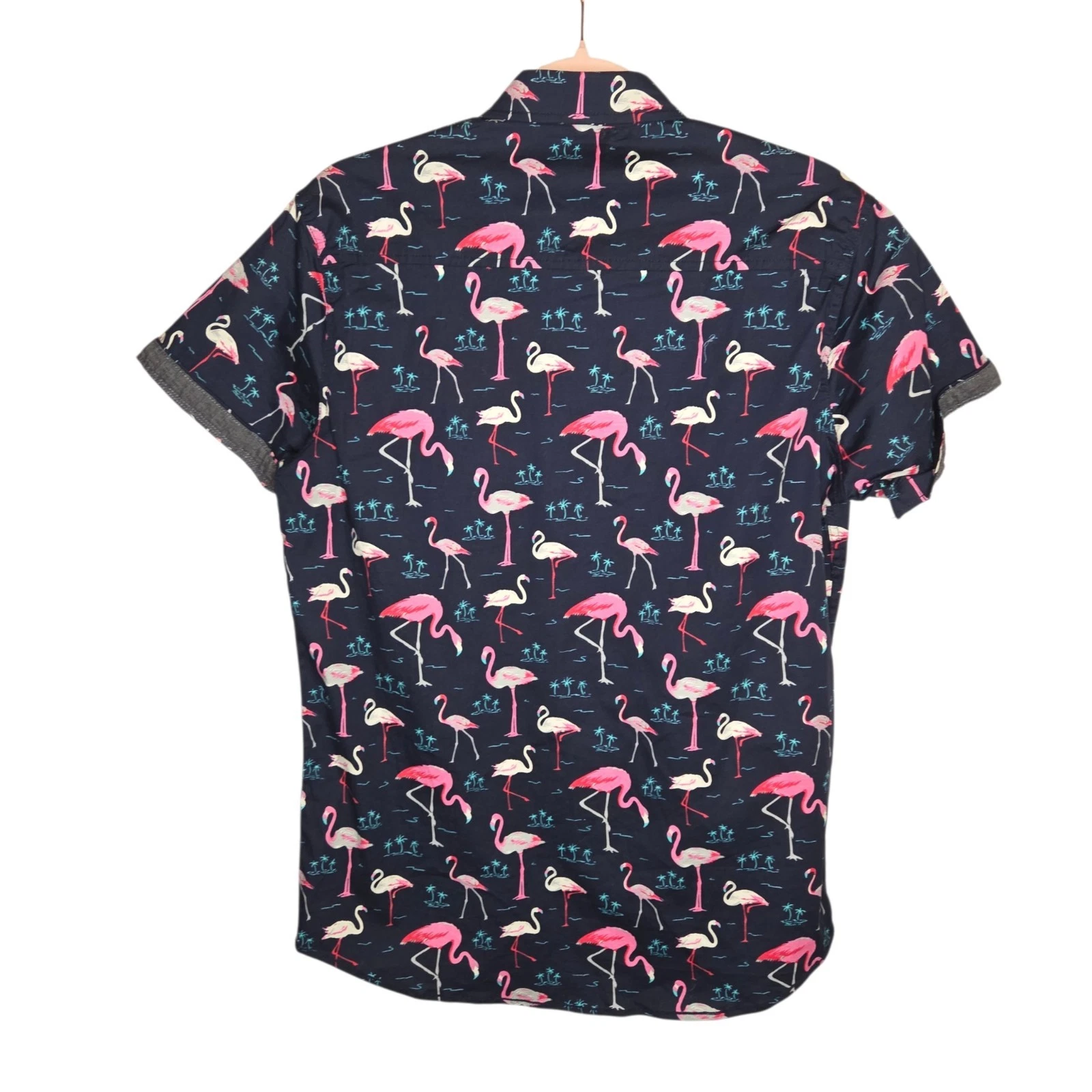 Free Planet Men's Flamingo Print Short Sleeve Button Down Shirt - NWT Size M