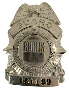 Vintage Burns International Security Guard Badge Shield Pinback 18443 2.25x3