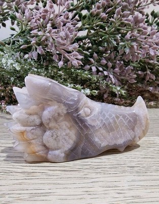 150g UV REACTIVE Flower Agate Dragon Head - Pink Glow Cherry Blossom Crystal