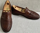 J Peterman Company Made in Italy Brown Woven Leather Penny Loafers US 10.5 M — photo 1