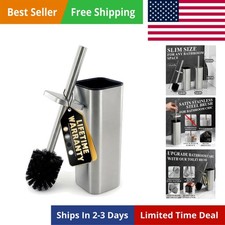 Toilet Brush with Square Holder - Toilet Brush and Holder Set Silver, Stainle...
