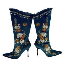 Spicy Denim Embroidered Knee Boots Womens 8 F...