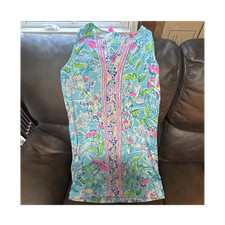 Lilly Pulitzer Floral Shift Dress Sleeveless Tasseled Zip Blue Pink Green Size 6