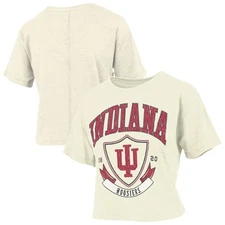 Women's Pressbox Cream Indiana Hoosiers Buckler Vintage Cropped T-Shirt