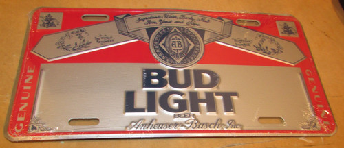 Vintage BUD LIGHT Beer Anheuser-Busch Budweiser Novelty License Plate 1990's