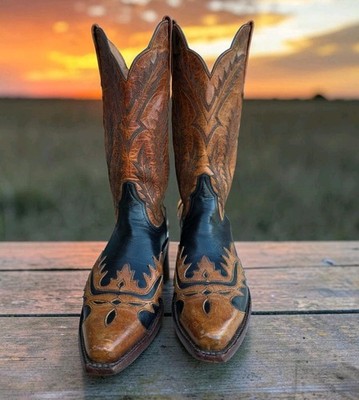 Black Jack Brown & Black Wingtip Cowboy Western Boots Women s Size 8 B Snip Toe