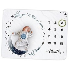 Moon Baby Monthly Milestone Blanket - Boy  Girl, Soft Plush Photo Prop,