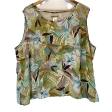 Islander Women’s Boxy Tank Top Sz 2X Floral Beachy Tropical Coastal Vacation