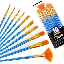 Acrylic Paint Brush Set of 10 Professional Artist Brushes for Oil Watercolor