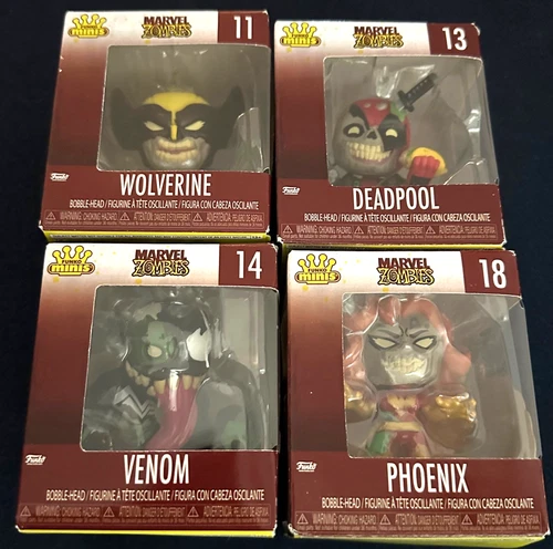 Funko Minis Marvel Zombies Wolverine #11, Deadpool #13,  Venom #14 & Phoenix #18