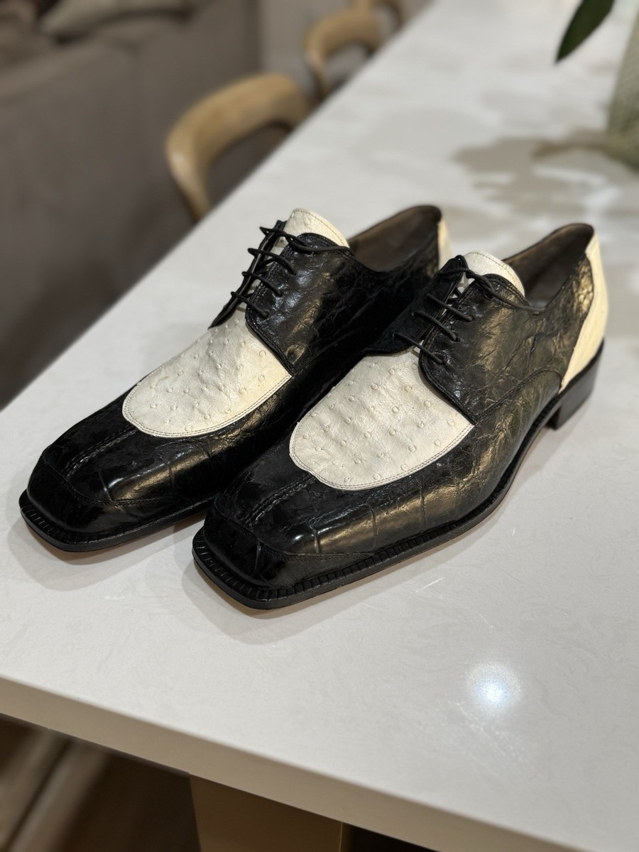 Mauri Ostrich Alligator Leather Dress Shoes, Size 13, Two-Tone