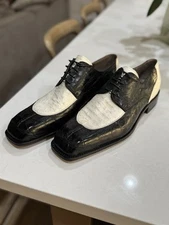 Mauri Ostrich Alligator Leather Dress Shoes, Size 13, Two-Tone, Custom-Made