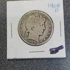 1908 Barber Half Dollar 50C Silver Circulated US Coin 0.9 Fine Silver. #301
