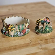 Beautiful Day Garden Butterflies Flowers Jar Candle Holder & Topper Set Yankee 