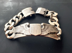 Vintage Mexico 98G Sterling Silver 925 Military Wing ID Bracelet Curb Link HEAVY
