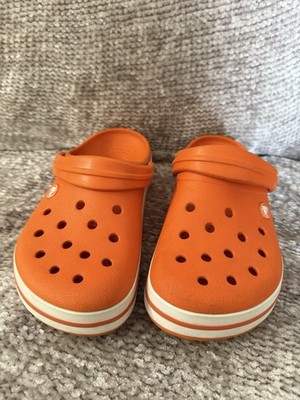 Crocs unisex adult Orange And White Crocband Clog, Women 7 Men 5 Orange Rare.  A