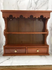 Vtg 1970's Wood Shelf w/Drawers Spice Knick Knack Farm Cottage Rack Cabinet