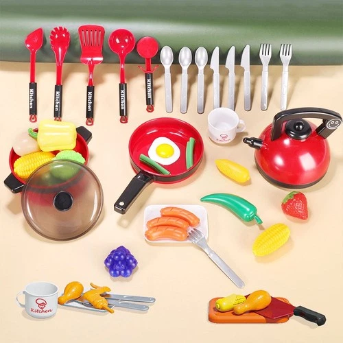 Kinder 76-teilig Küche Lebensmittel Kochutensilien Töpfe Pfannen Zubehör Spielzeug Spielen Set - Bild 4 von 7