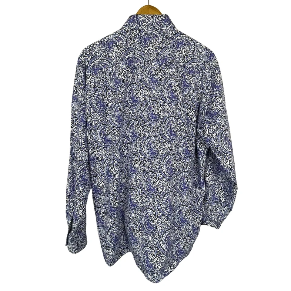 Alan Flusser Shirt Men’s XL Blue Purple Paisley Button Down Long Sleeve - Image 3 of 4