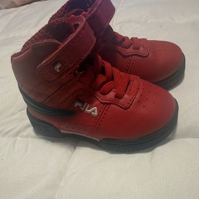 FILA Unisex Kids Red/Black High Top Athletic Sneakers Lace-Up Strap Round Toe