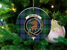 Clan Melville Crest Tartan Ceramic Ornament   Scottish
