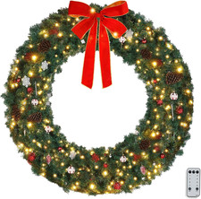 60 Inch Pre-Lit Outdoor Christmas Wreath, Large Christmas Wreath with Lights 220
