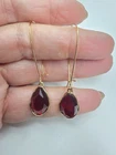 Red Acrylic Rhinestone Teardrop Gold Tone Metal Dangle Pierced Earrings Vintage