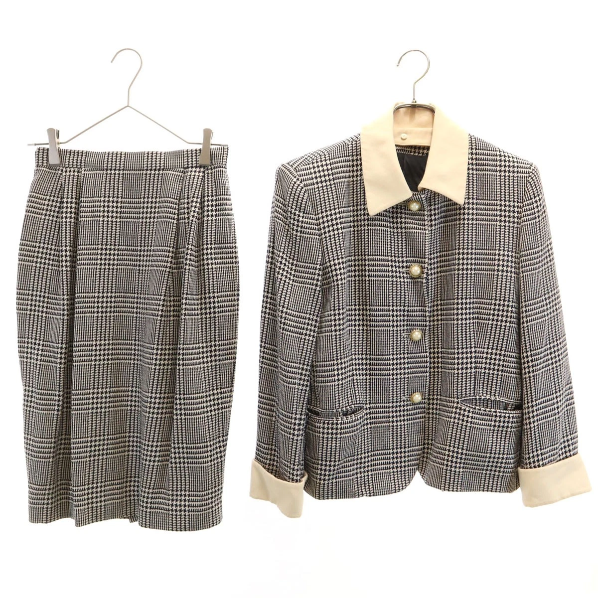 Usado Burberrys 90s Old Gingham Check Falda Traje Configuración 9 Beige Pata de Gallo Mujer