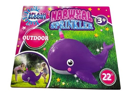 Splash Buddies Purple Narwhal 22  Inflatable Sprinkler Outdoor Water Yard Toy