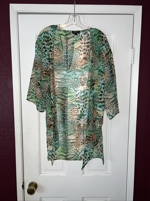 Venus Women s Swim Cover Up Cheetah Print Open Front Size S/M