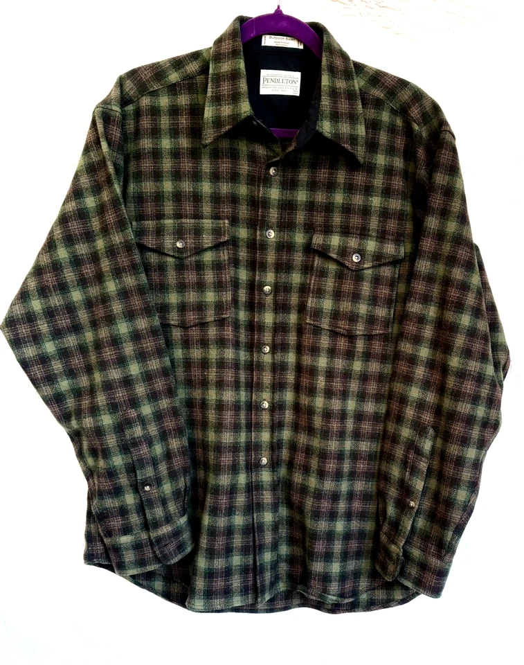 PENDLETON LODGE or OUTDOOR SHIRT LODEN GREEN & BROWN SIZE LARGE - Image 2 of 4