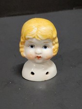 Vintage Porcelain China Doll Head Blonde Hair Japan Rosy Cheeks Blue Eyes 2 5/8"