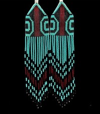 Tribal Earrings Native Large Boho American Seed Beads Handmade Earring