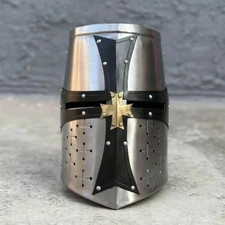 Medieval Templar Knight Helmet 18 Gauge Steel Crusader LARP Cosplay Armor