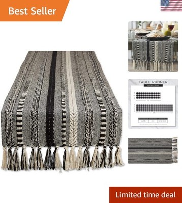 Farmhouse Braided Stripe Table Runner Collection, 15x72 15x77, Fringe Include...
