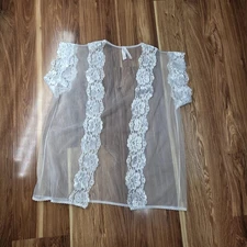 Vtg Alana Gale Intimates Robe Womens Medium White Sheer Lace Peignoir Lingerie