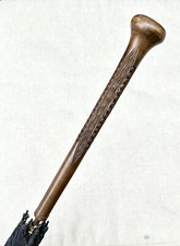 Vintage Antique PK Art Deco Carved Wood Handle Large Black Tent Umbrella Parasol