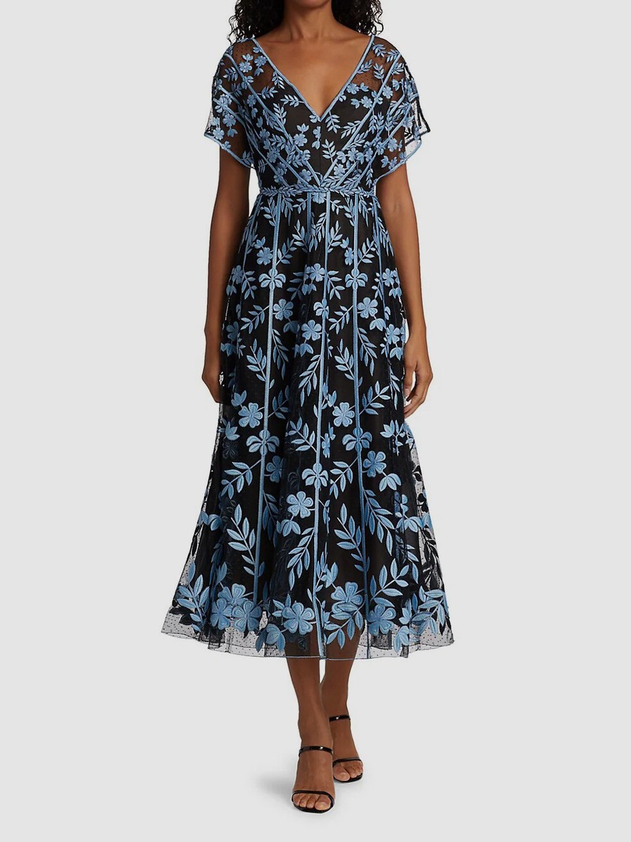 Lela Rose Women's Floral Embroidered Cocktail Dress - Sky - Size 2 Lela Rose Women's Floral Embroidered Cocktail Dress - Sky - Size 2