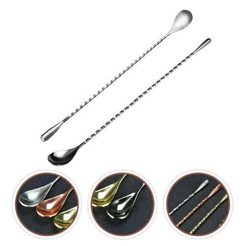 2 Pcs Water Drop Spoon Stainless Steel Mixing Stir Paddle Spoons for Cocktails