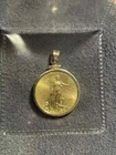 American Eagle Coin Liberty Gold Pendant With Free Chain 14k Yellow Gold Plated