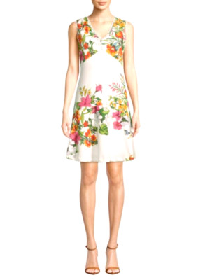 Donna Ricco Womens Multi Tropical Floral A lIne Dress V Neck Sleeveless Sz 8 New