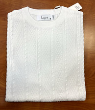 SALE LaVane Men's Solid Cable Light Weight Short Sleeve Sweater M-3X-WHITE