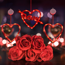 3PCs Valentine's Day Window Hanging String Light Heart-Shaped Battery Operated