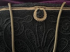 VINTAGE-Walborg Black Beaded Evening Bag/Purse- Tiny Beaded Swirl Made in France